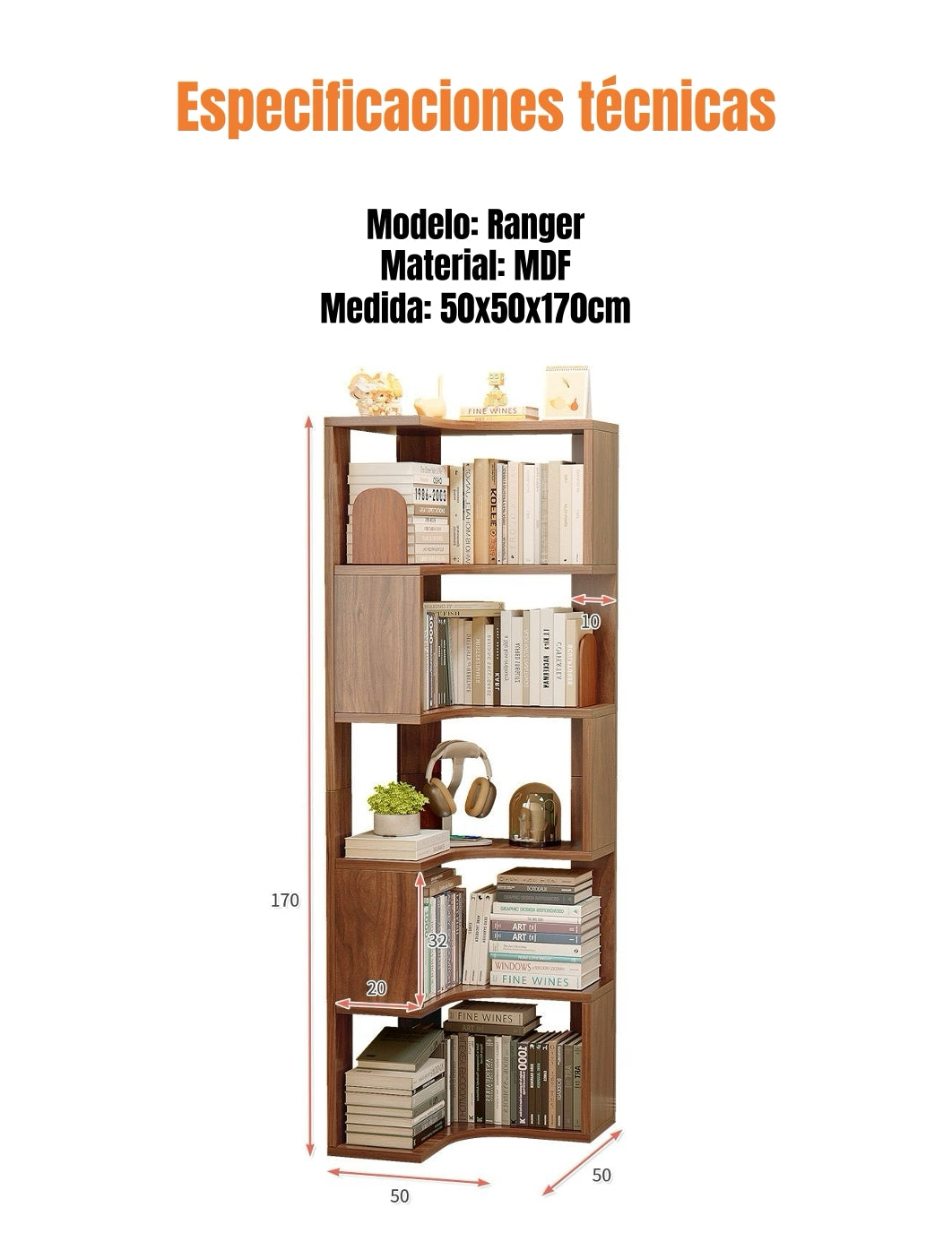 Biblioteca Librero Estantería Blanco 5 Niveles 170cm Ranger