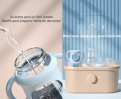 Mamaderas Con Chupetes Y Protector Lubabycas Azul