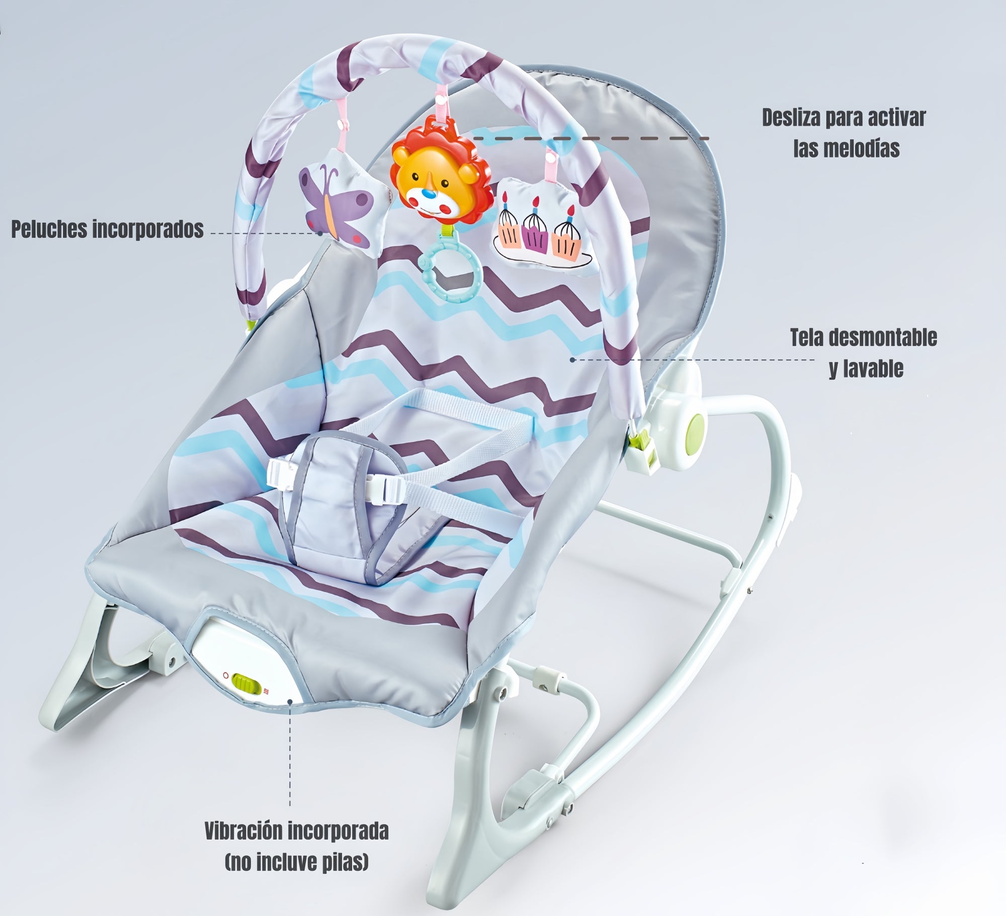 Silla Nido Mecedora Con Vibración y Melodía Azul LuBabycas