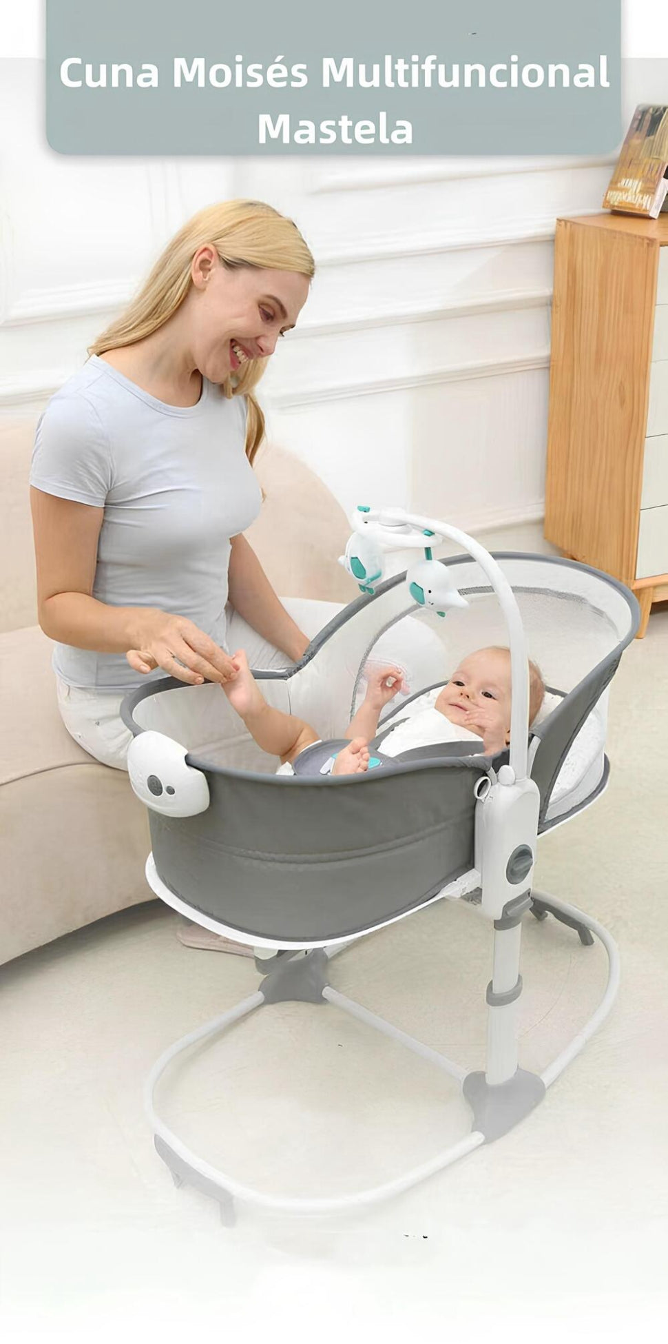 Cuna Moisés Y Columpio Con Vibración 2 En 1 Lubabycas Gris
