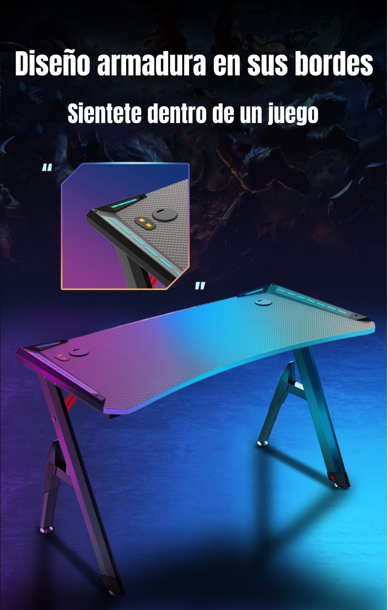 Escritorio Gamer Con Luces 140x60x73cm Negro By LuBabycas