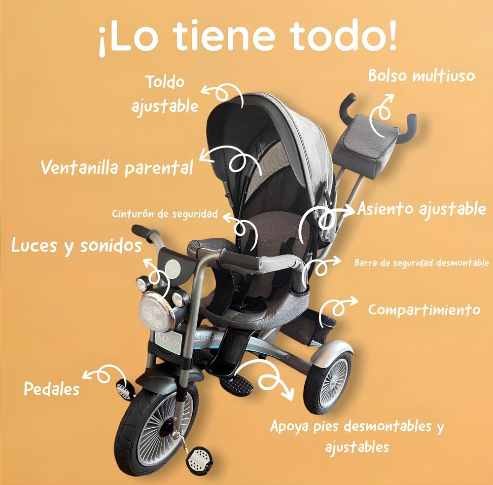 Triciclo Multifuncional 360° Con Foco LuBabycas Rosado