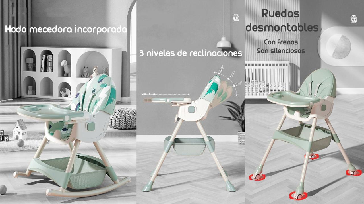 Silla De Comer Mecedora 2 En 1 Con Ruedas Verde Lubabycas