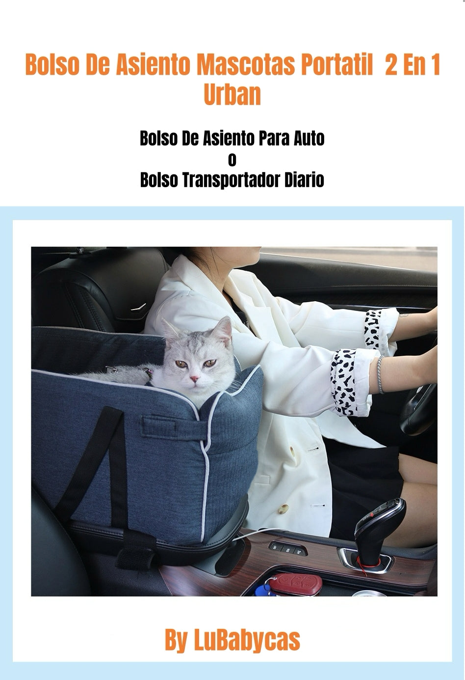 Bolso De Asiento Mascotas Portatil Transportador 2 En 1 Azul