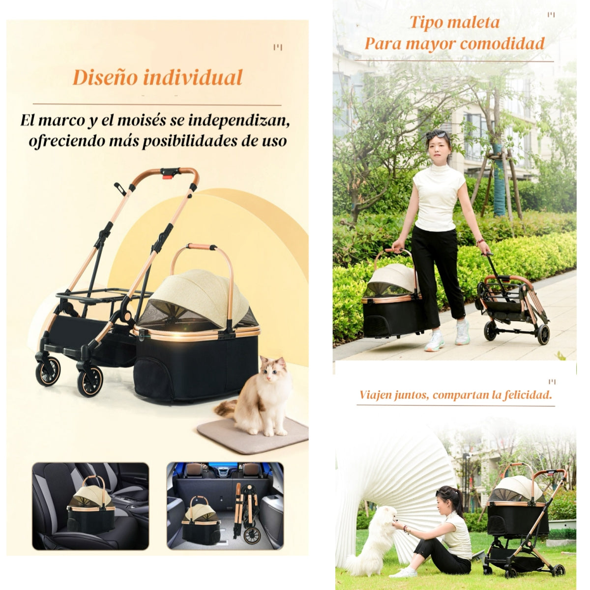 Coche Para Mascotas Premium 2 En 1 C106 Rosado LuBabycas
