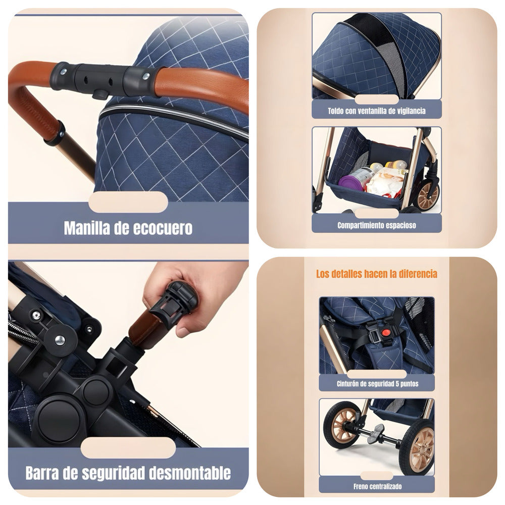 Coche Deluxe Con Silla Nido Y Accesorios Café Lubabycas