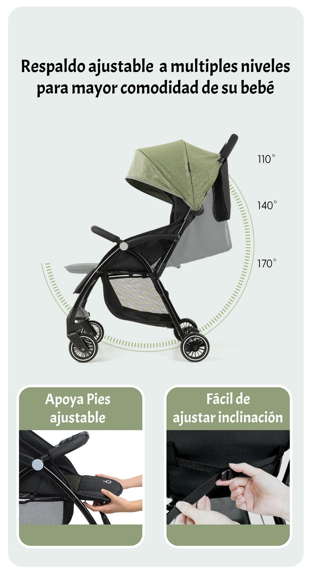 Coche De Paseo Últra Compacto Liviano Viena Verde LuBabycas