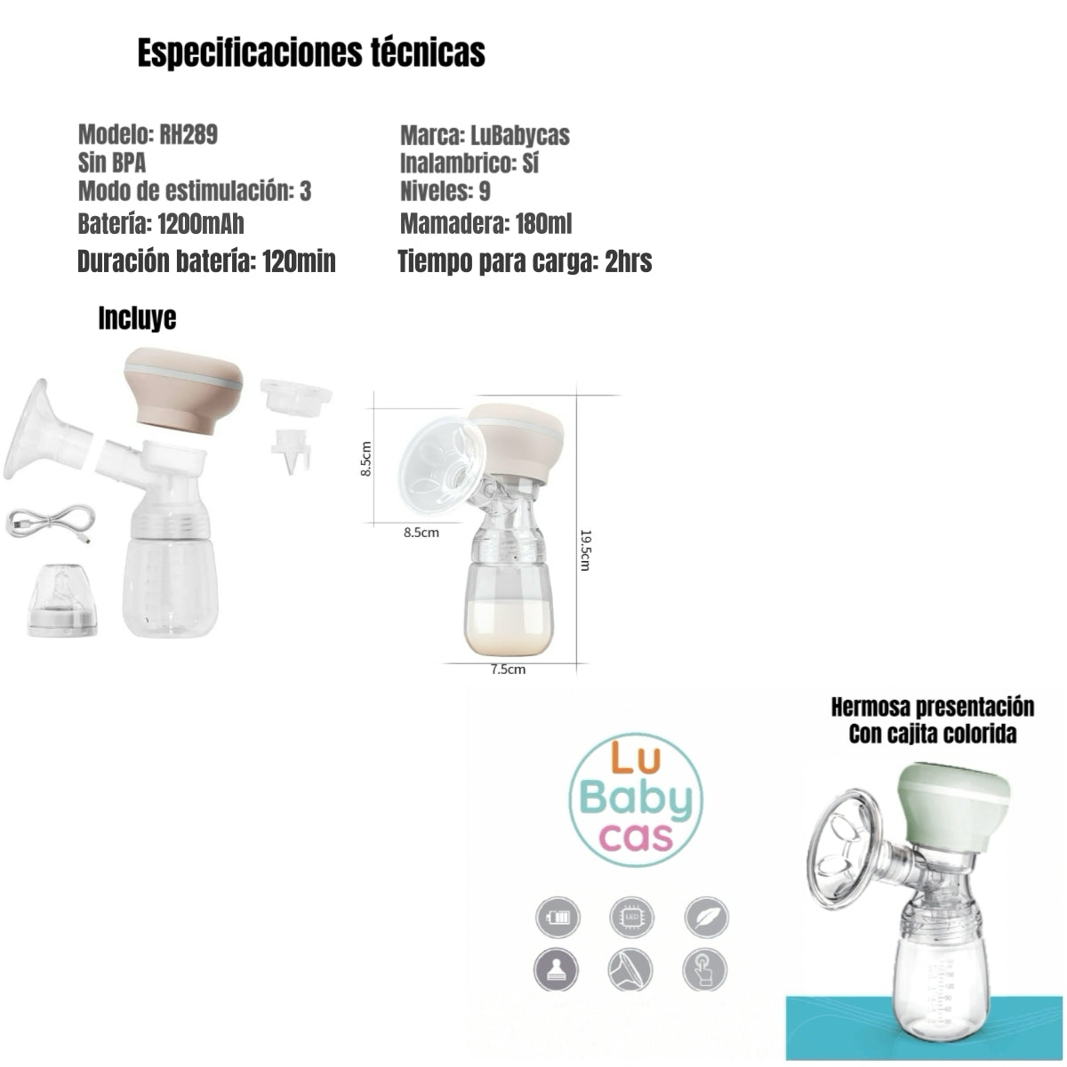 Extractor De Leche Eléctrico 10 Bolsas RH289 Verde LuBabycas
