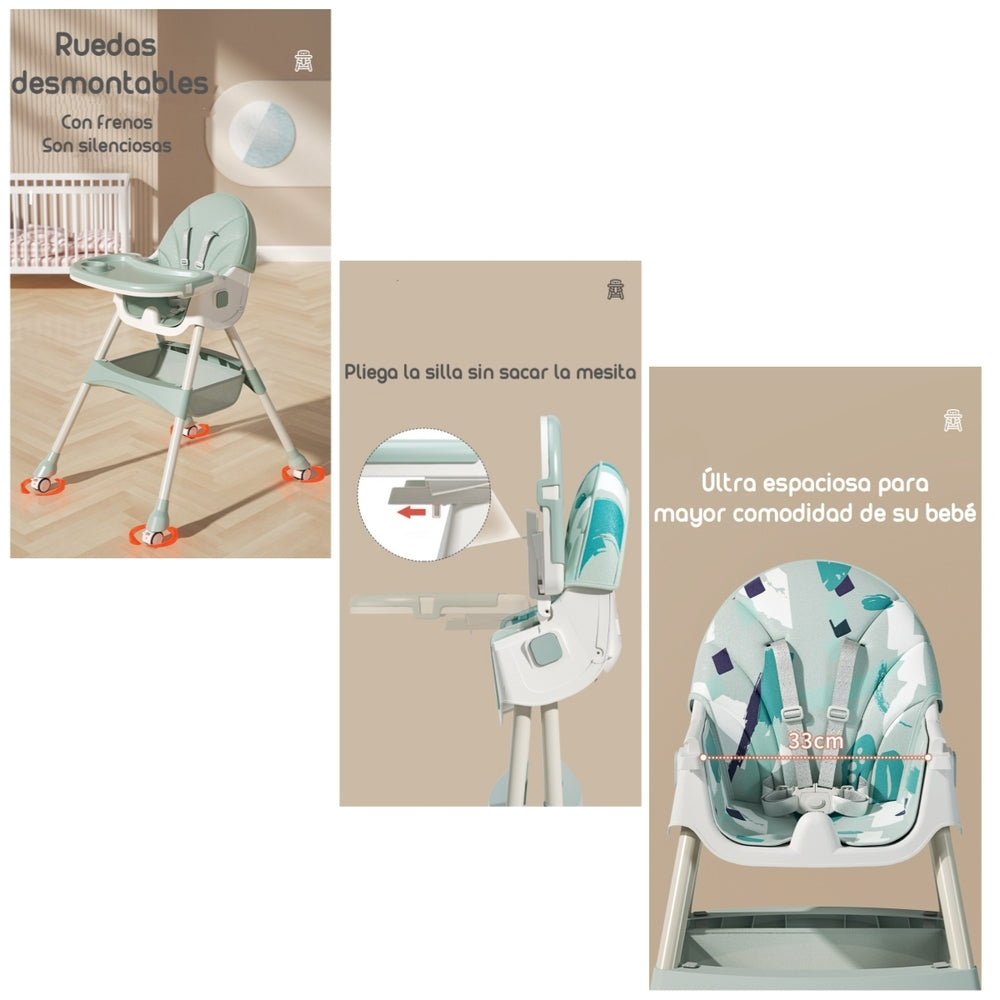 Silla De Comer Mecedora 2 En 1 Con Ruedas Rosada Lubabycas