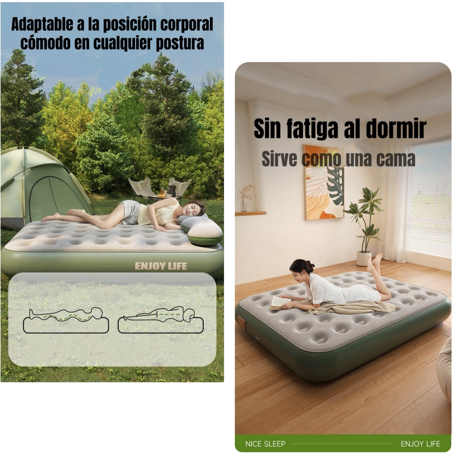 Colchón Cama Inflable Eléctrico Con Cojín Bolso 2 Plazas