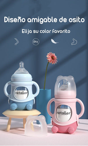 Mamaderas Con Chupetes Y Protector Lubabycas Azul