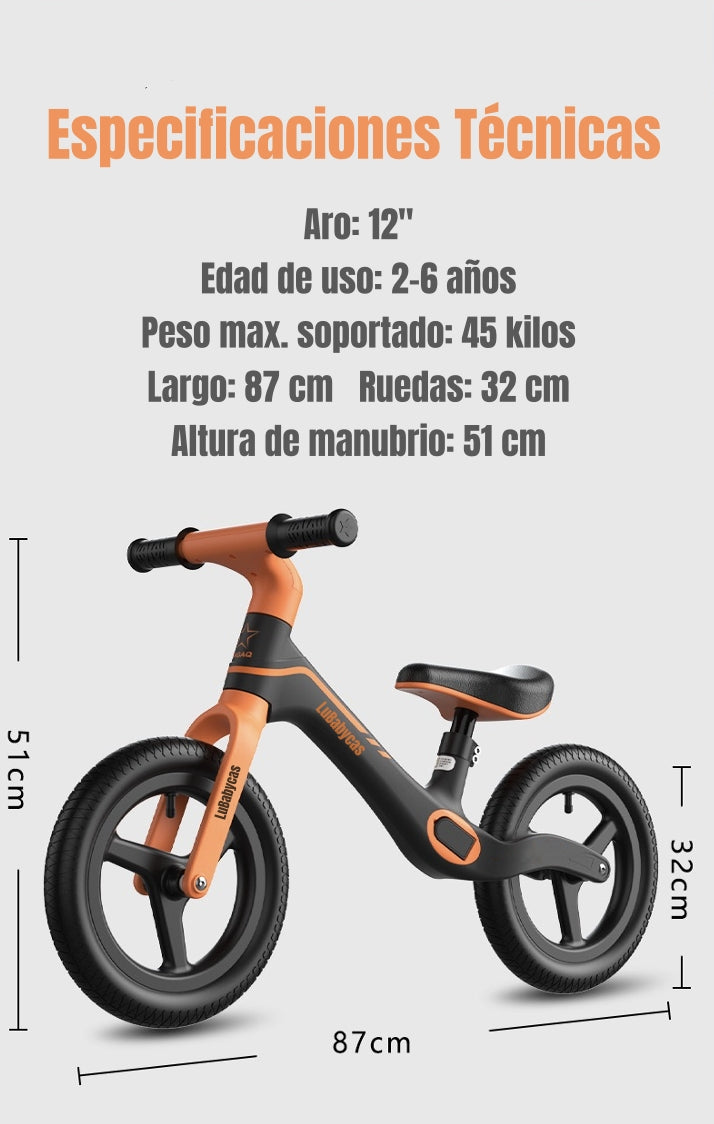 Bicicleta de Equilibrio 2-6 Años Aro 12 LuBabycas Naranja