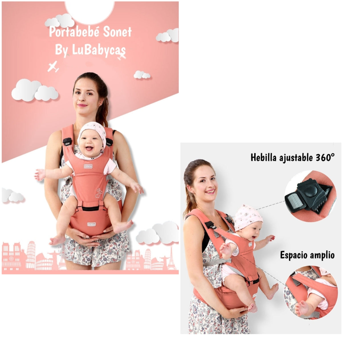 Portabebé Ergonomico 0-3 Años Sonet Rosado By Lubabycas