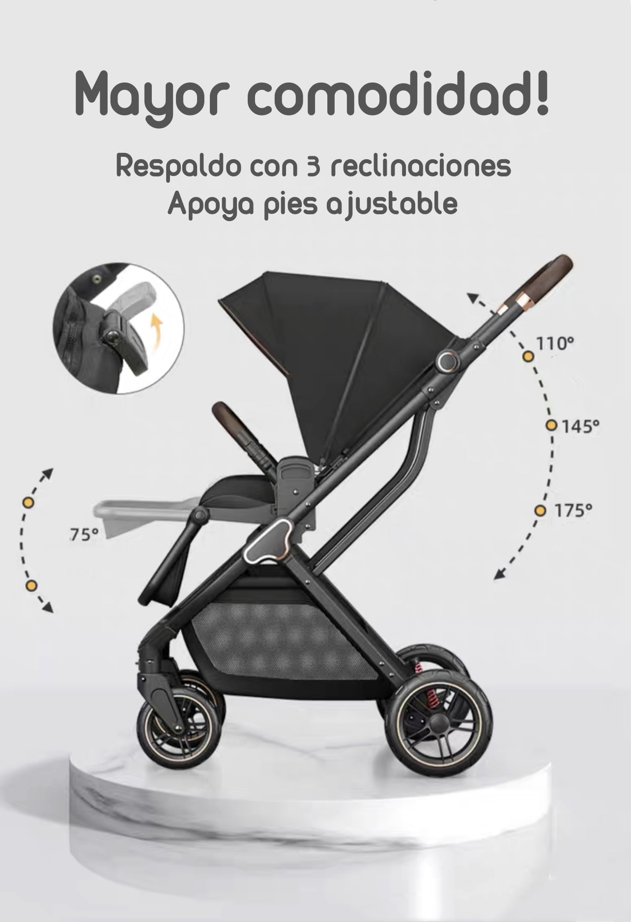 Coche De Paseo Modo Apego Y Panorámico Lubabycas Negro
