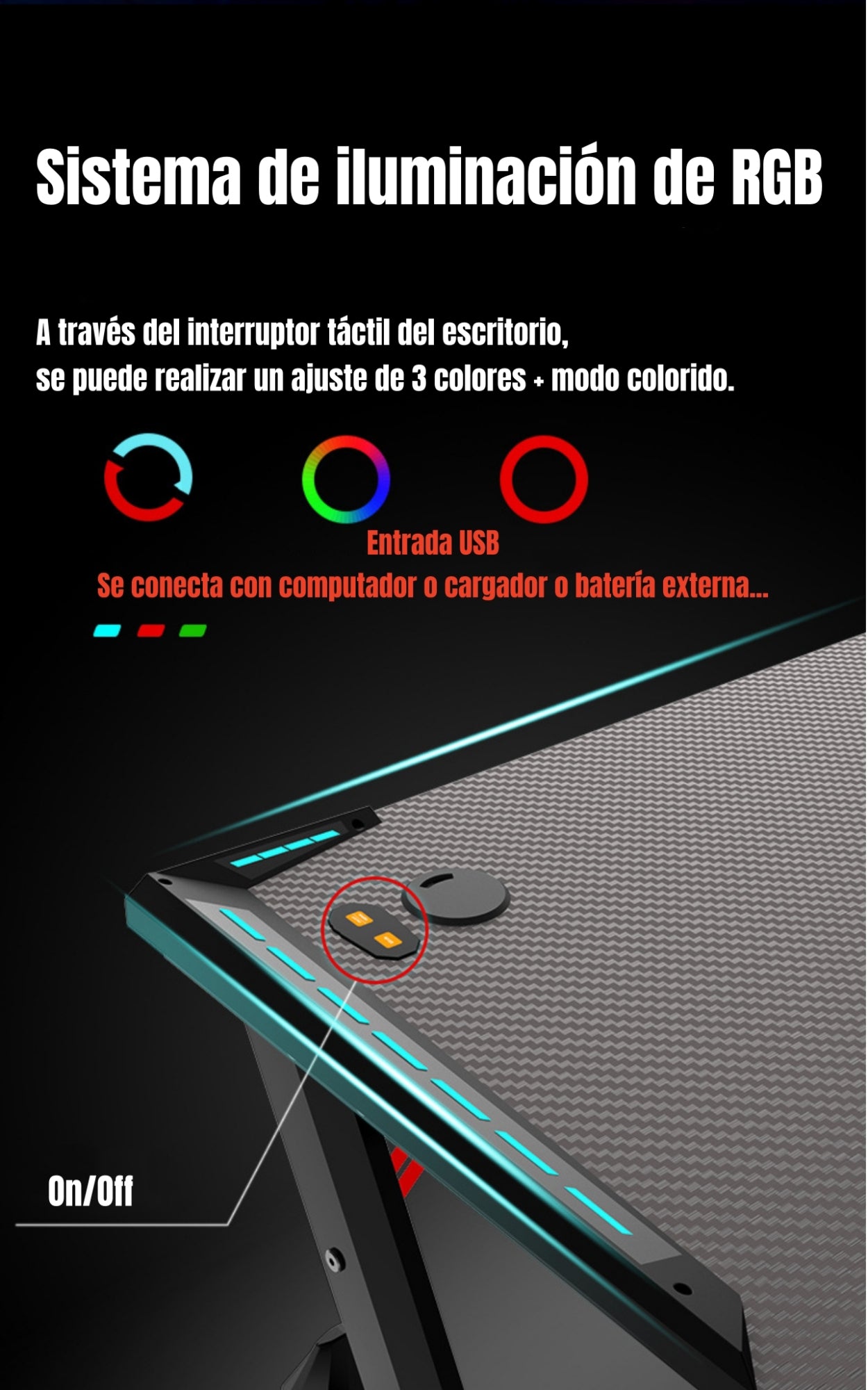 Escritorio Gamer Con Luces 140x60x73cm Negro By LuBabycas