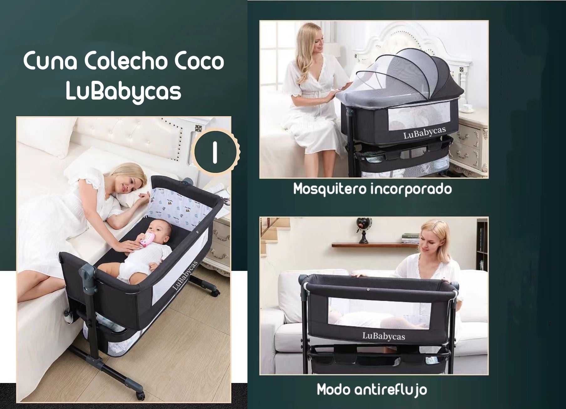 Cuna Colecho Con Mudador Y Accesorios Lubabycas Rosada