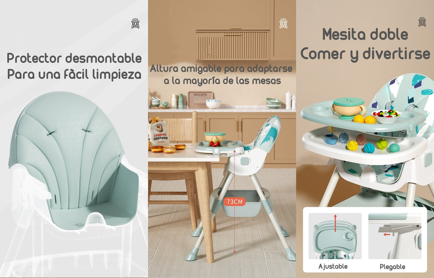 Silla De Comer Mecedora 2 En 1 Con Ruedas Verde Lubabycas