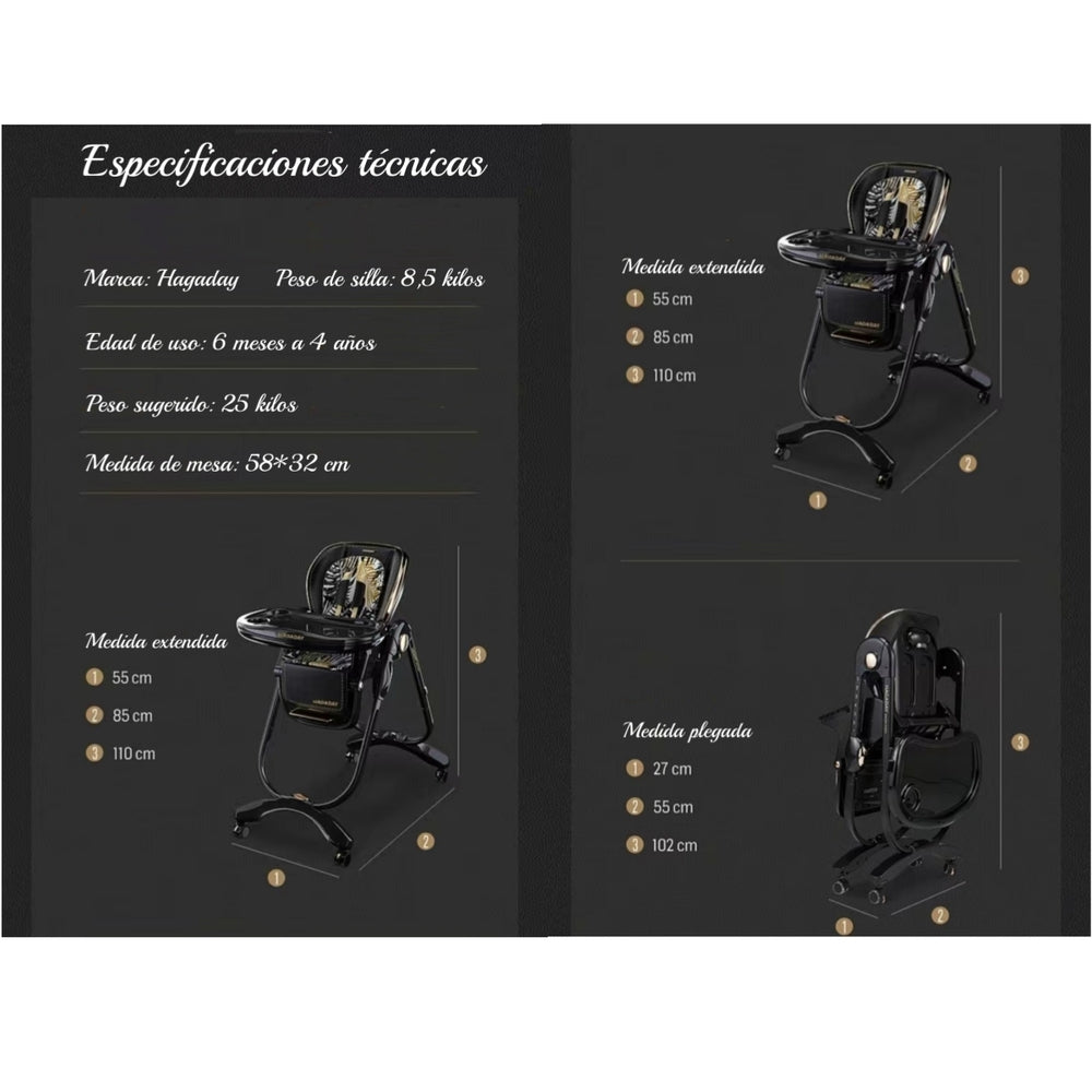 Silla De Comer Lujosa Reclinable Hagaday Negra Lubabycas
