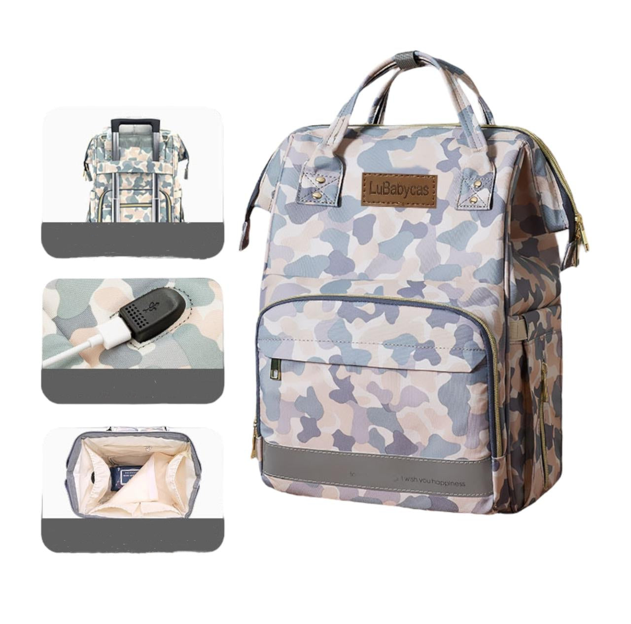 Mochila Maternal Impermeable Con Usb Lubabycas Gris