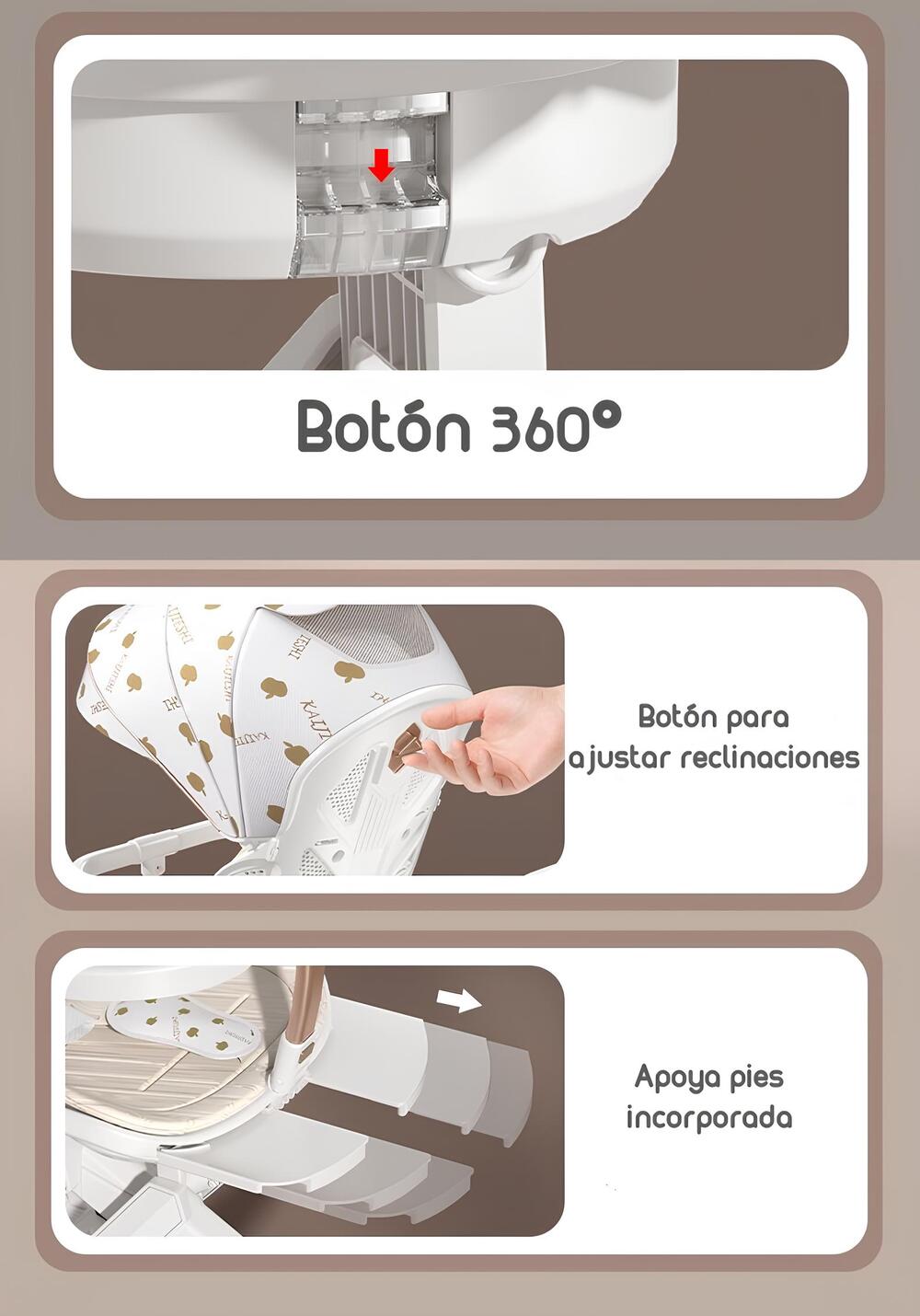 Coche De Paseo 360° Con Mesita Lubabycas Rosado