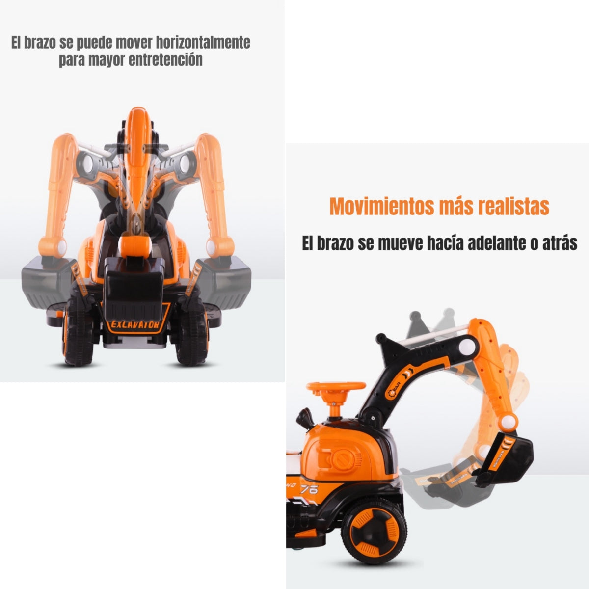Excavadora Eléctrica Montable Luces Música LuBabycas Naranja