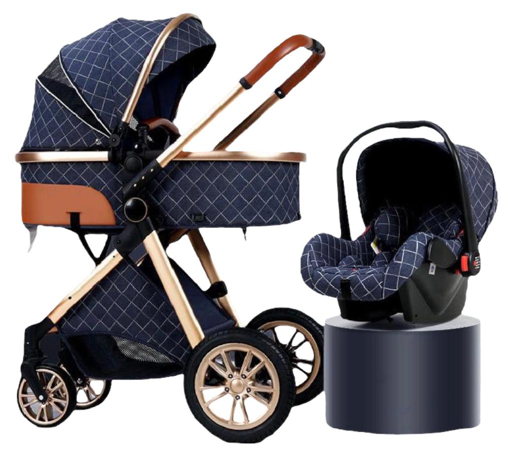 Coche Deluxe Con Silla Nido Y Accesorios Azul Lubabycas