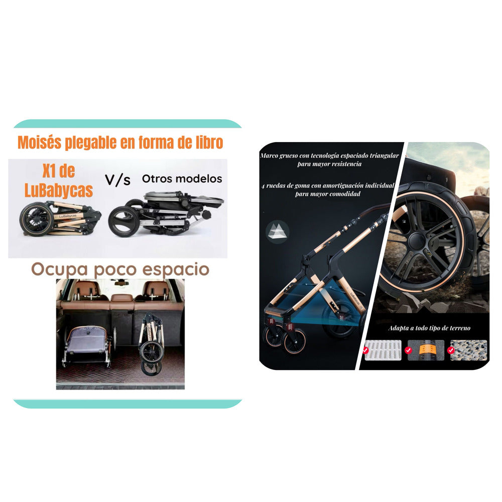 Coche Travel System Con Accesorios LuBabycas X1 Gris