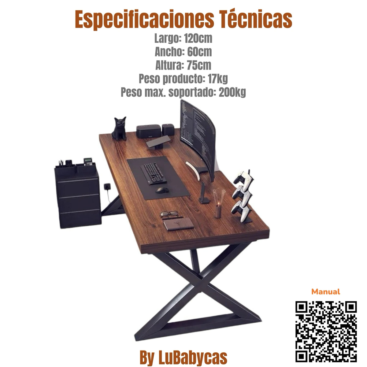 Escritorio Mesa Comedor Gamer Rain 120*60*75cm LuBabycas