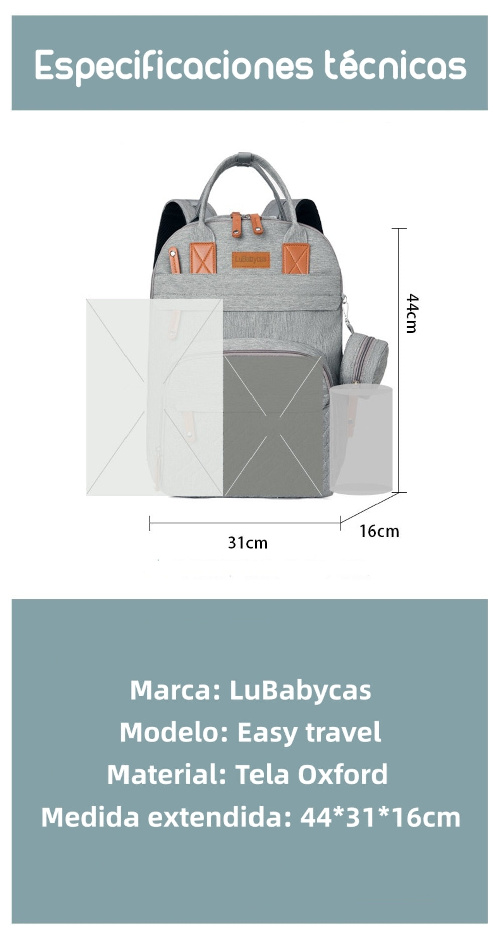 Mochila Maternal Con Monedero Y Colgador Lubabycas Gris