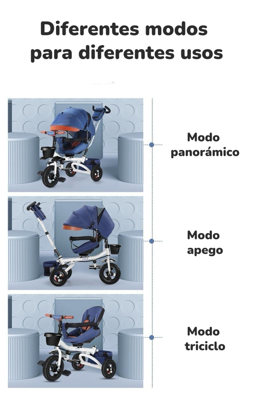 Triciclo Reversible Y Plegable Con Accesorios Azul Lubabycas