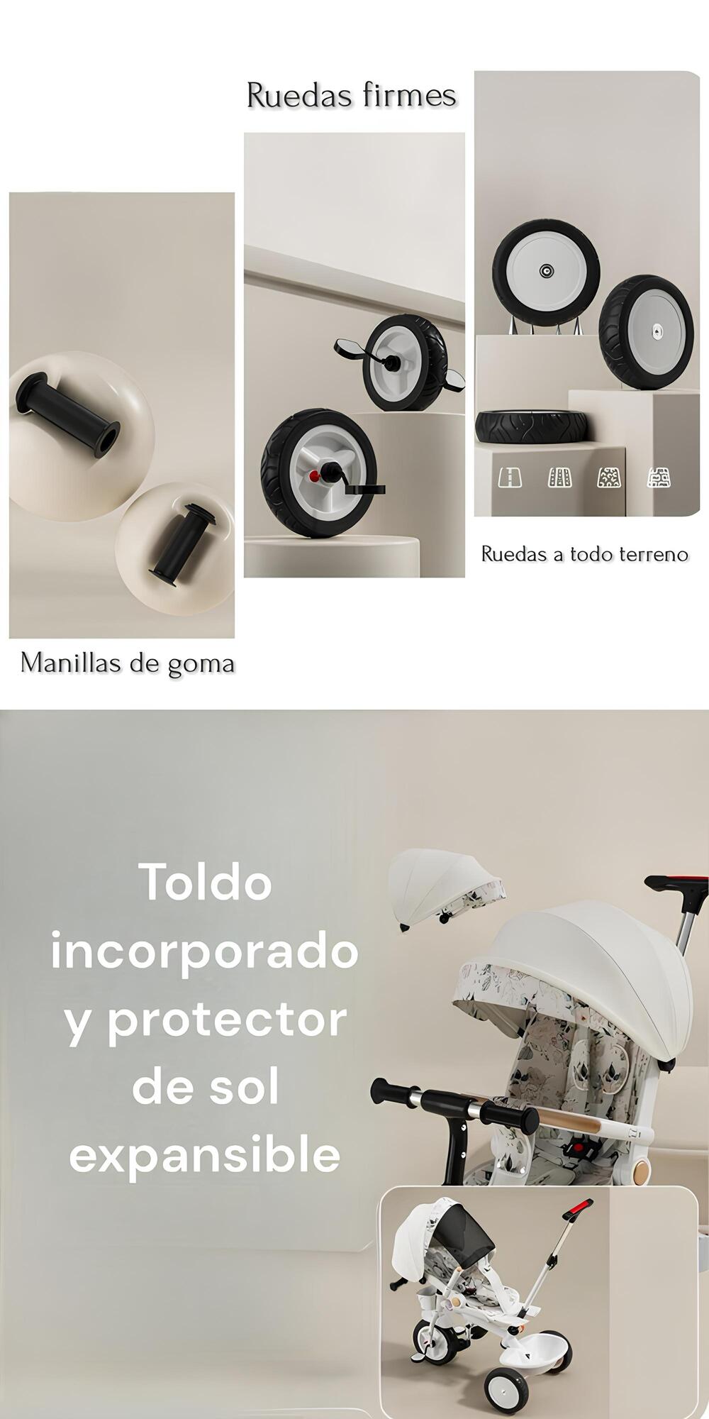 Triciclo LuBabycas 360° Multiposiciones con Mesita Blanco