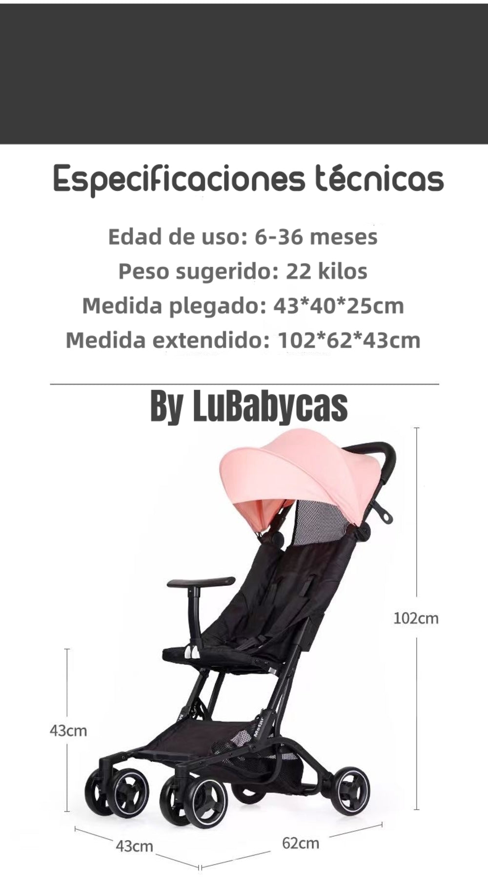 Coche De Paseo Premium Últra Compacto Lubabycas Negro