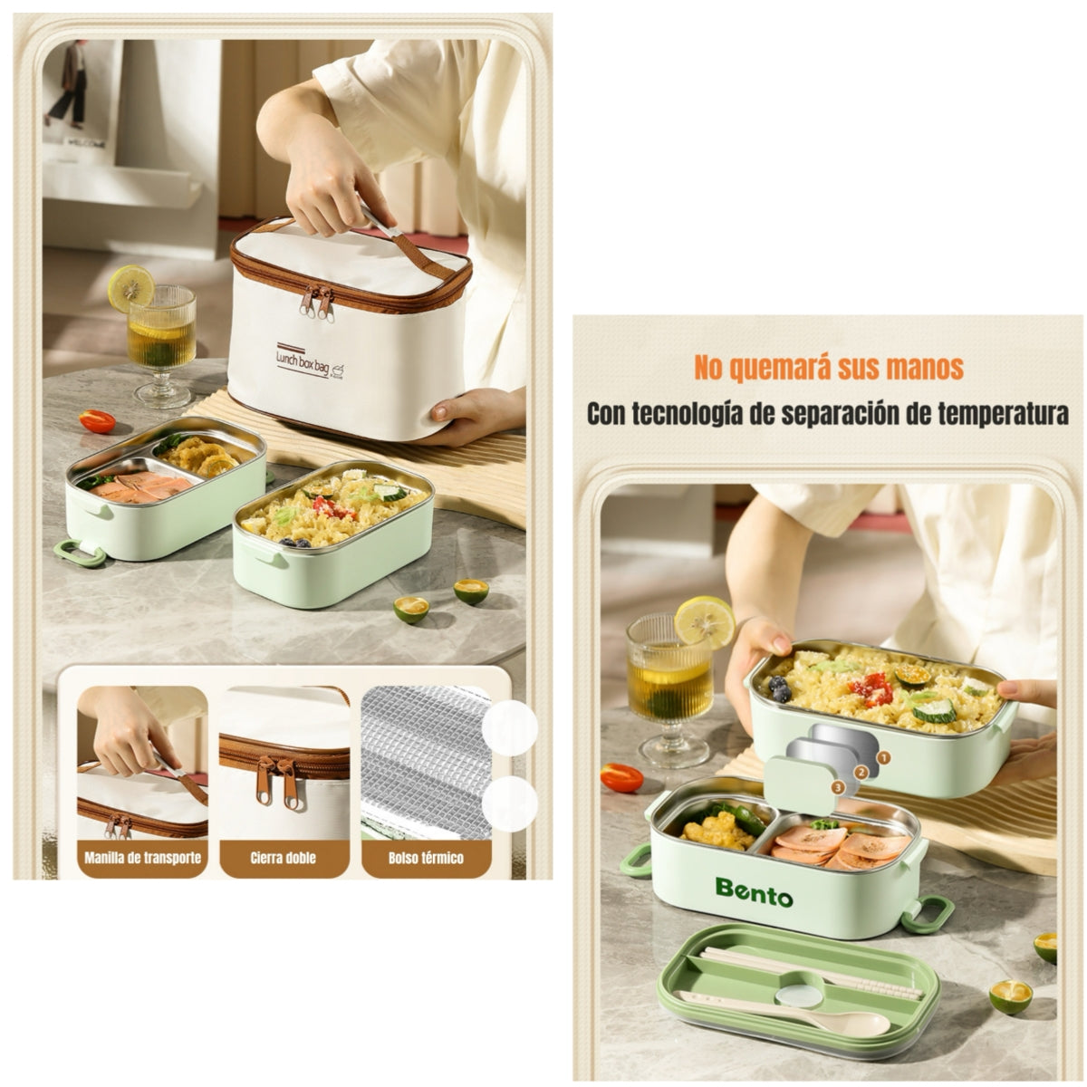 Lonchera Fiambrera Calentadora Más Bolso Térmico LuBabycas