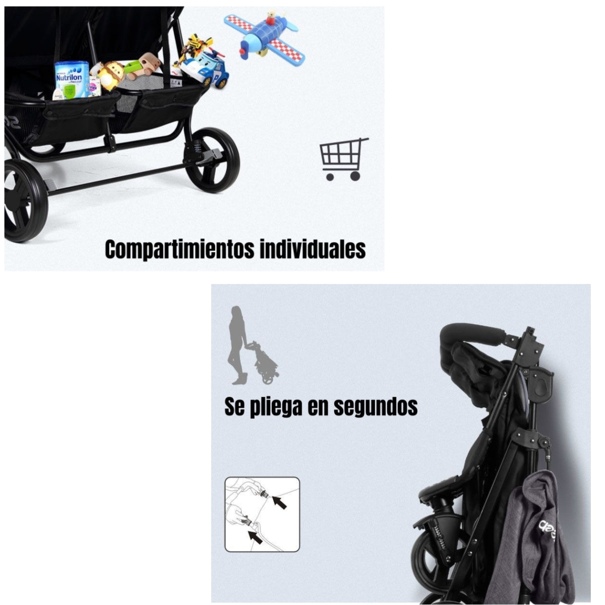 Coche Doble Reclinable 4 años Seebaby Gris LuBabycas