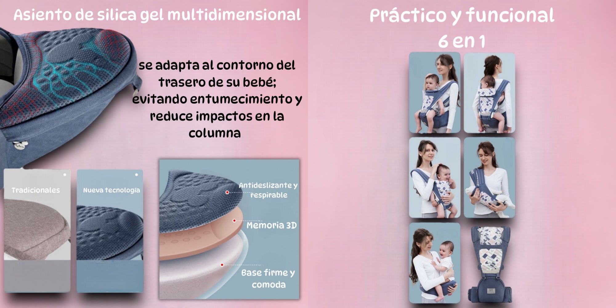 Portabebé Ergonomico 6 En 1 Rosado By Lubabycas