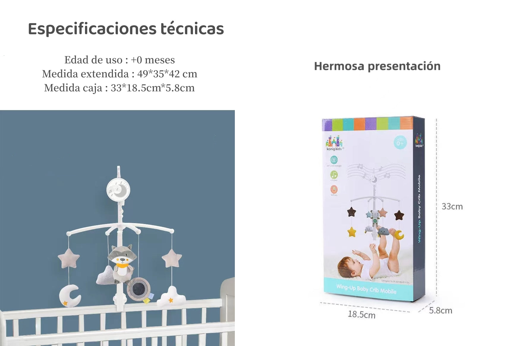 Móvil Musical 360° Con Caja Lubabycas Mapache