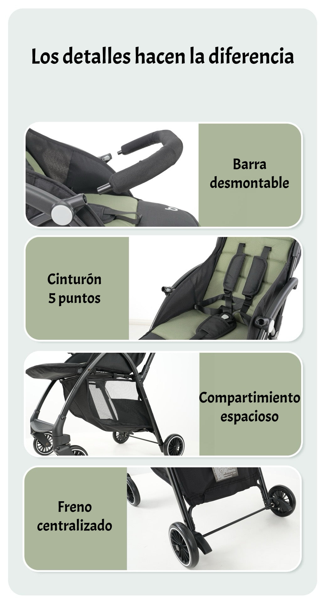 Coche De Paseo Últra Compacto Liviano Viena Verde LuBabycas