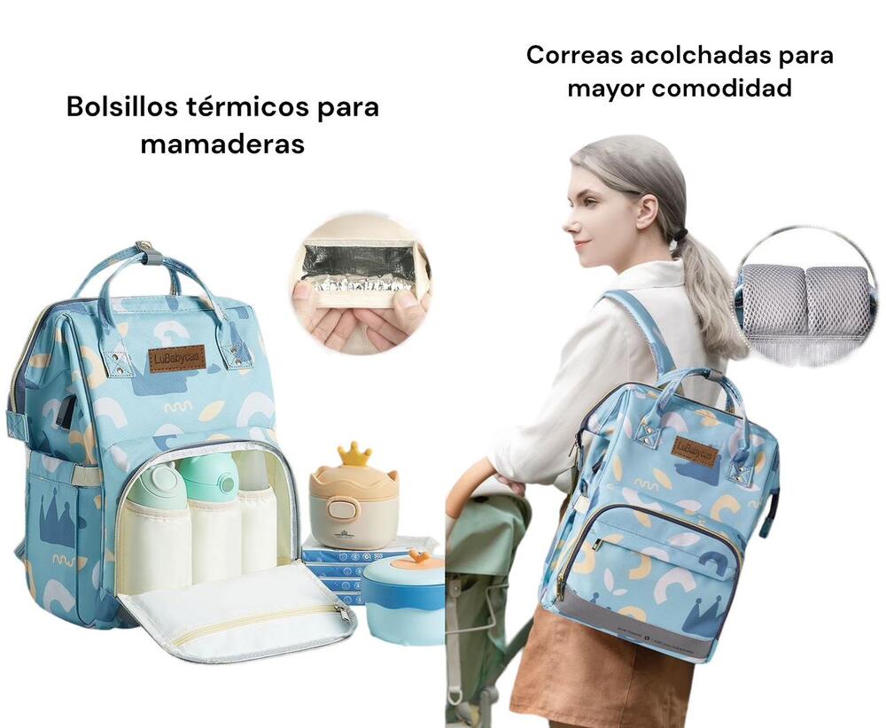 Mochila Maternal Impermeable Con Usb Lubabycas Azul