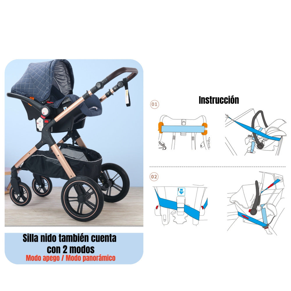Coche Travel System Con Accesorios LuBabycas X1 Azul