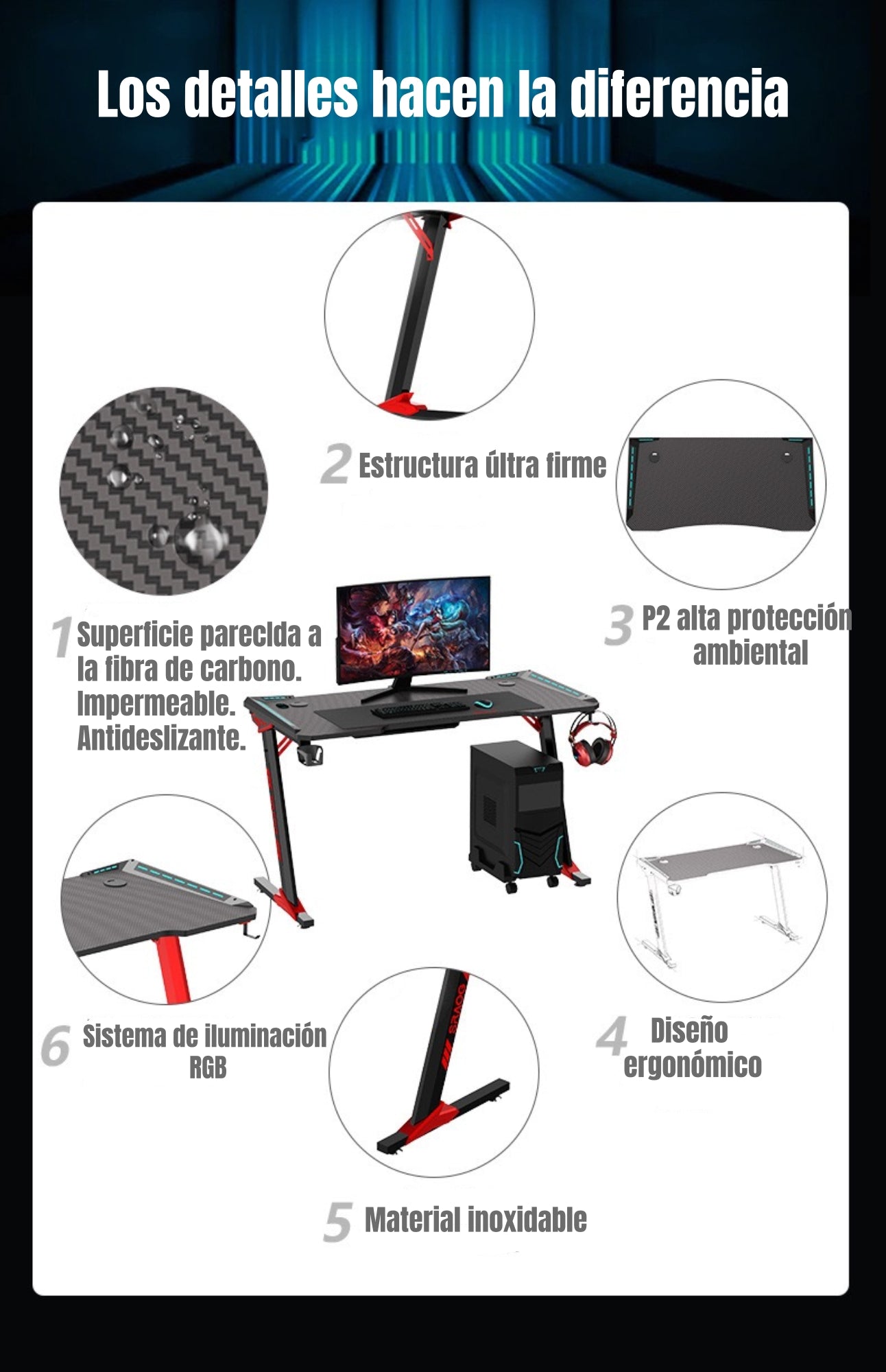 Escritorio Gamer Con Luces 140x60x73cm Negro LuBabycas