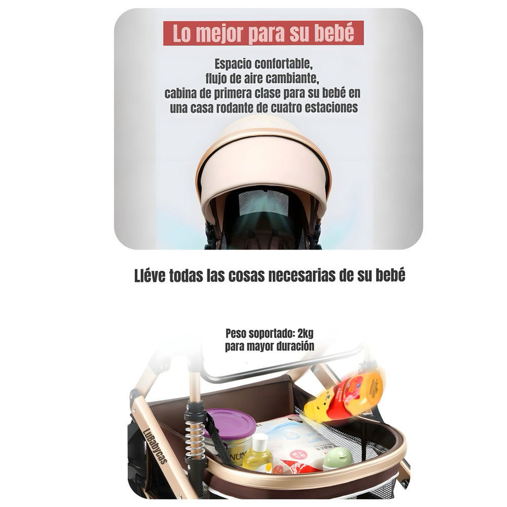 Coche Travel System Con Accesorios Dorado LuBabycas
