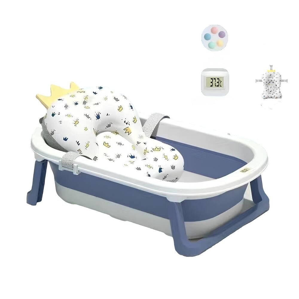 Bañera Plegable Con Termómetro, Cojin Y Más Accesorios Azul