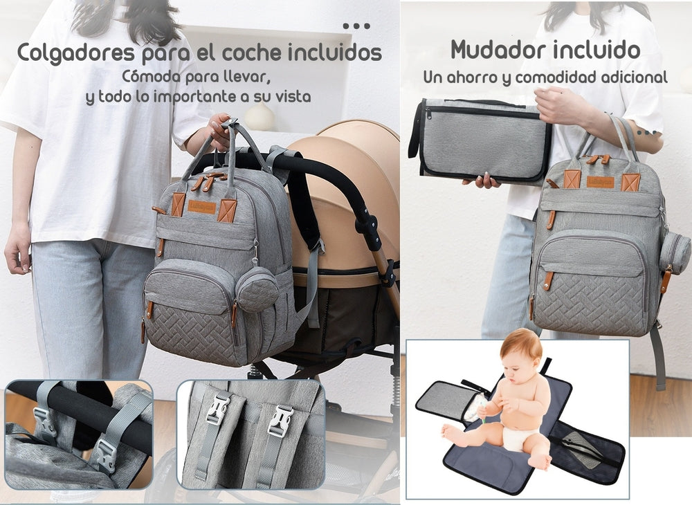 Mochila Maternal Con Monedero Y Colgador Lubabycas Azul