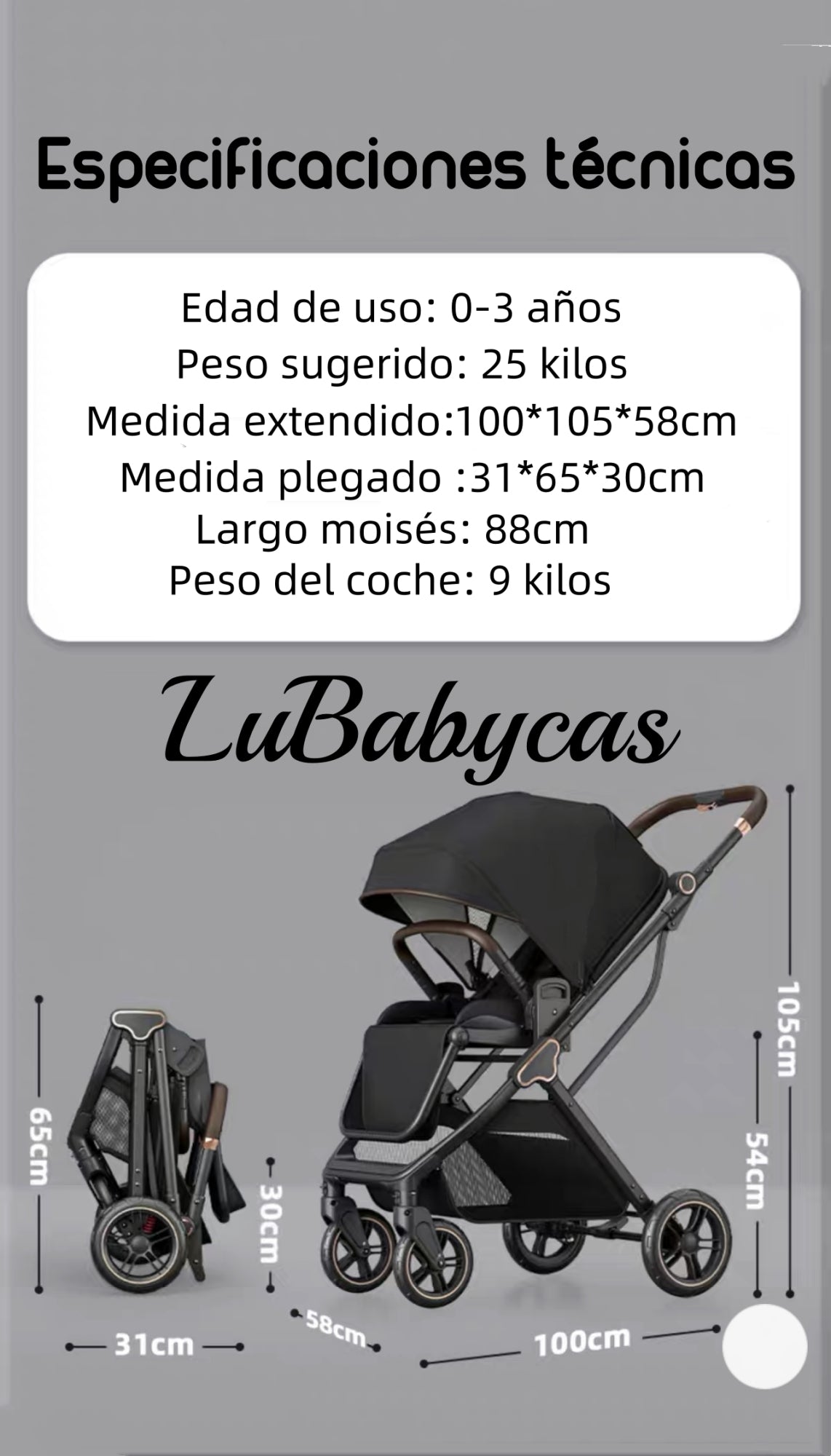 Coche De Paseo Modo Apego Y Panorámico Lubabycas Negro