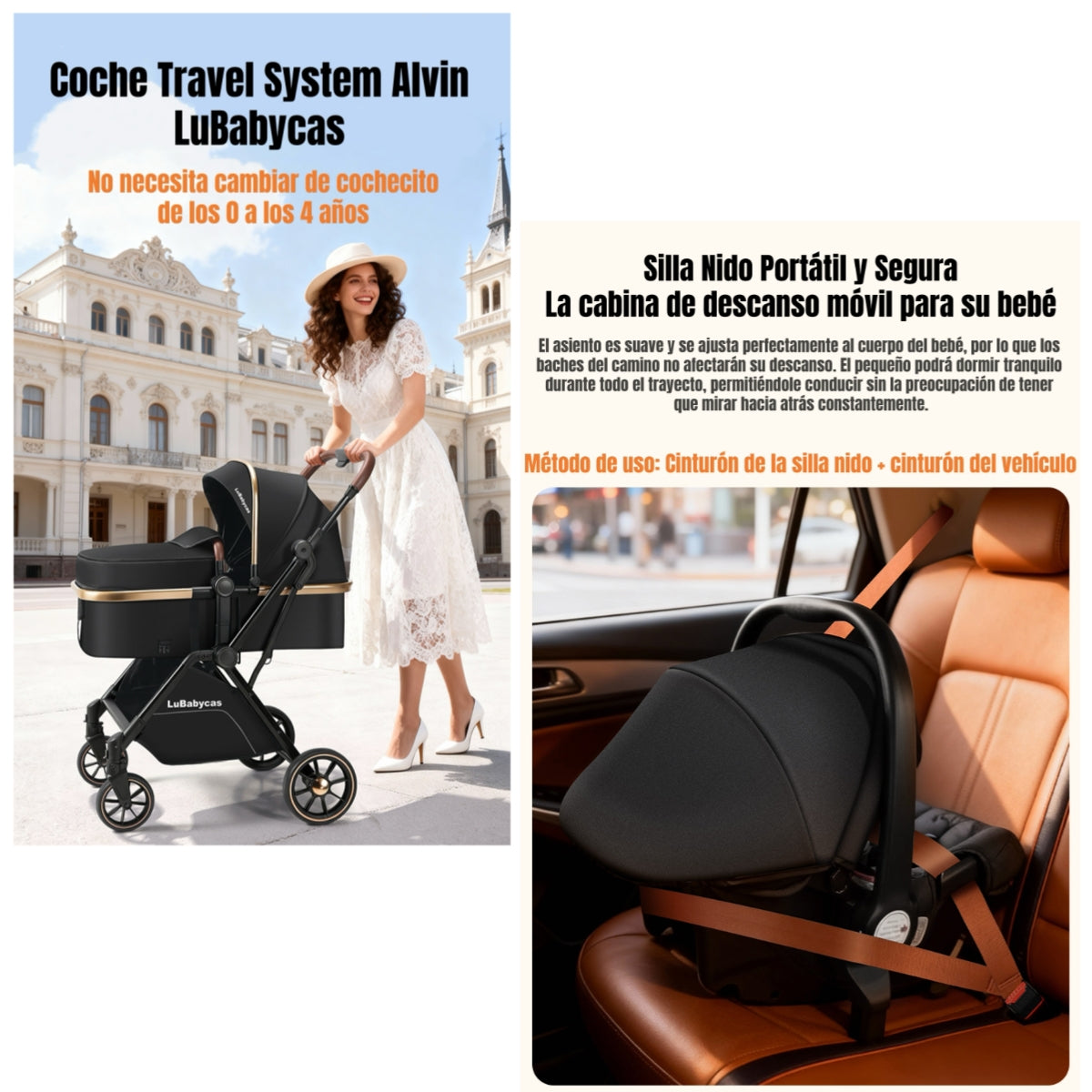 Coche Travel System LuBabycas 0-4 Años Aluminio Alvin Negro