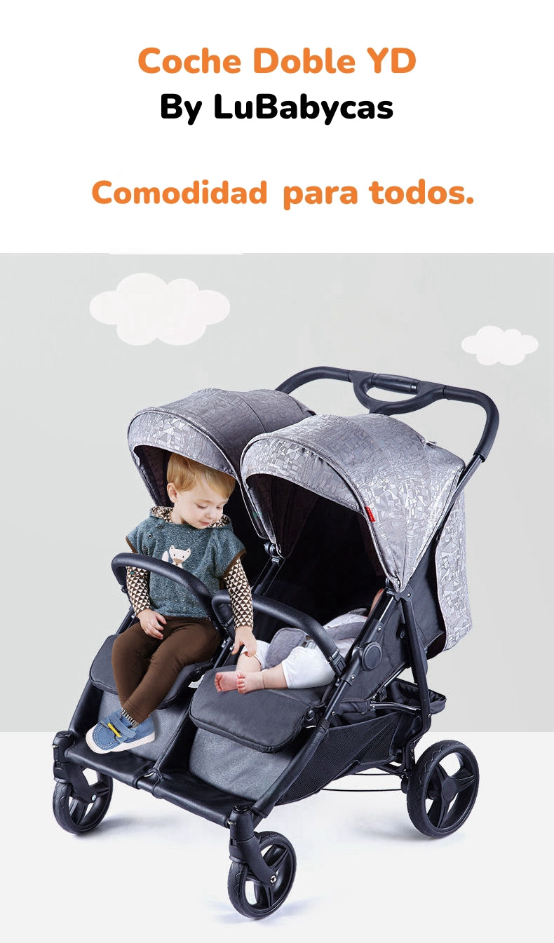 Coche Doble De Paseo Marco Aluminio Liviano Gris LuBabycas