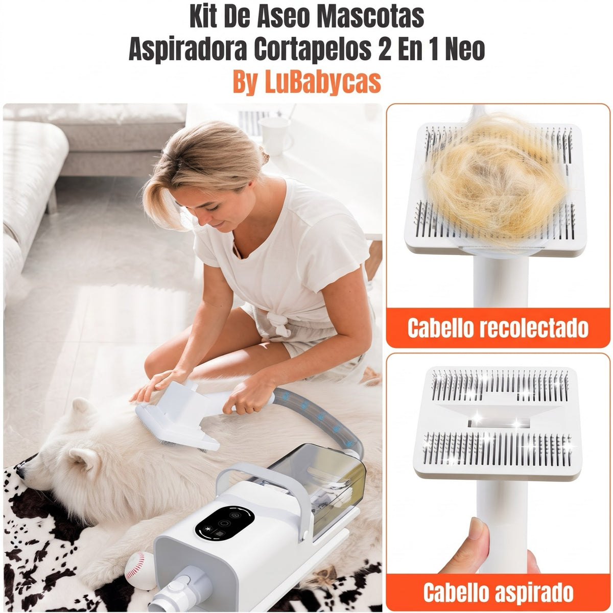 Kit De Aseo Mascotas Aspiradora Cortapelos 2 En 1 NEO