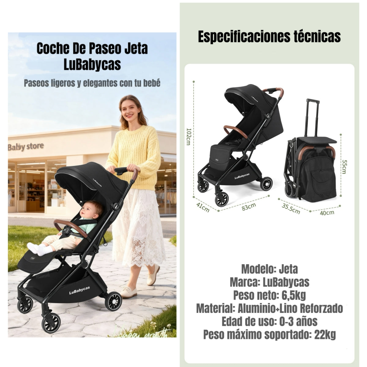 Coche De Paseo Tipo Maleta Aluminio 0-3 Años Jeta LuBabycas