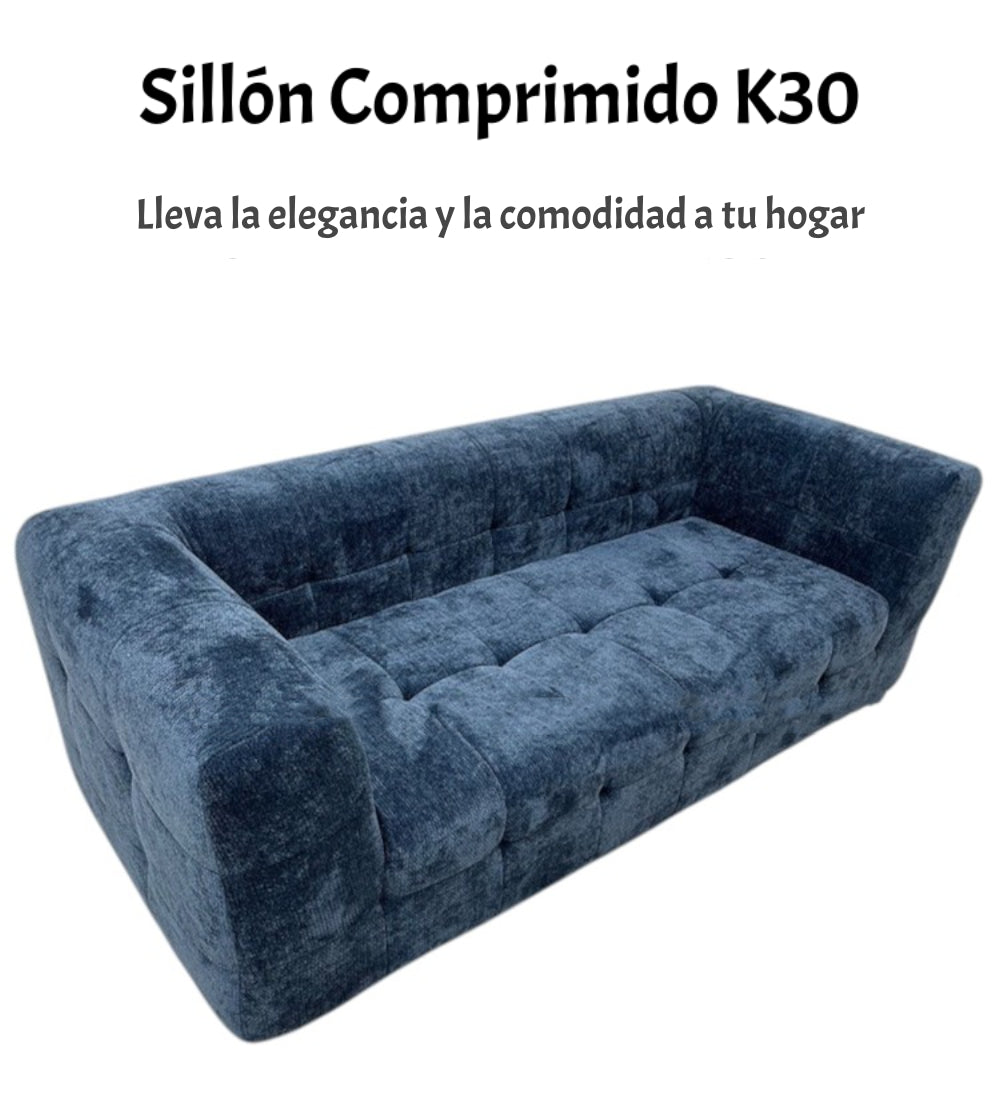 Sofá Comprimido Tela De Pana 200x90cm K30 Azul