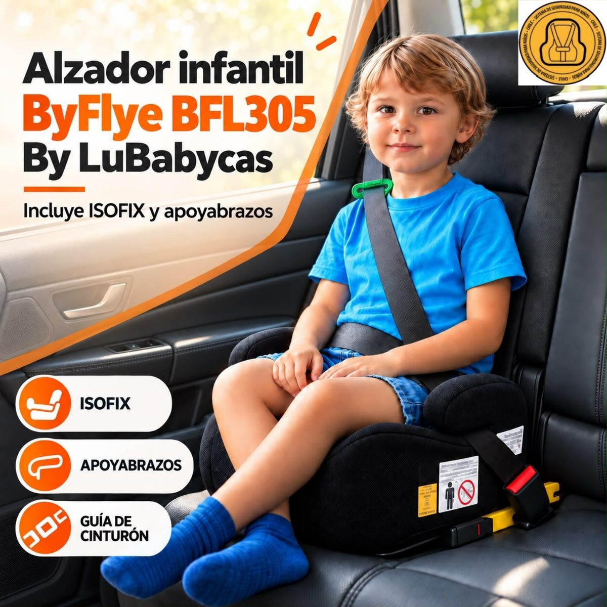 Silla Auto Alzador ISOFIX Posa Vaso BFL305 Negra LuBabycas